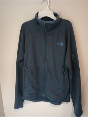 The North Face Men's S Borod Fleece Full Zip Jacket Blue Grid Pattern Hiking